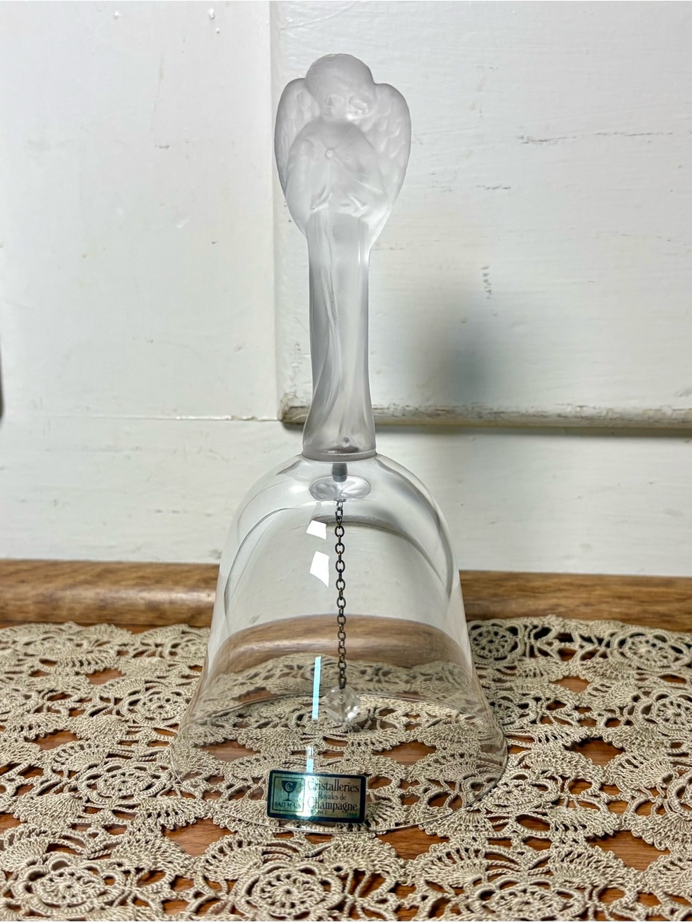 Vintage Crystal Bell Frosted Glass Angel